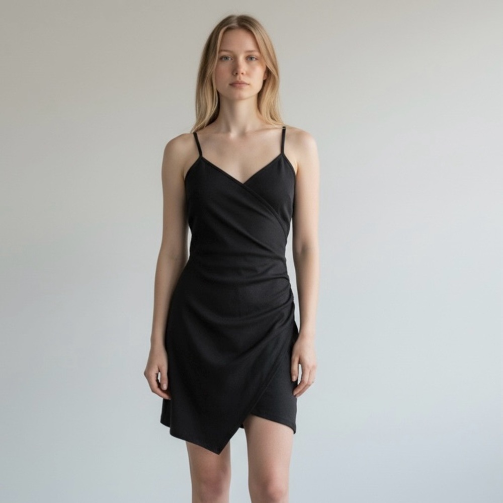 Lovely Day‎ Faux Suede V-Neck Spaghetti Strap Asymmetrical Mini Cocktail Dress